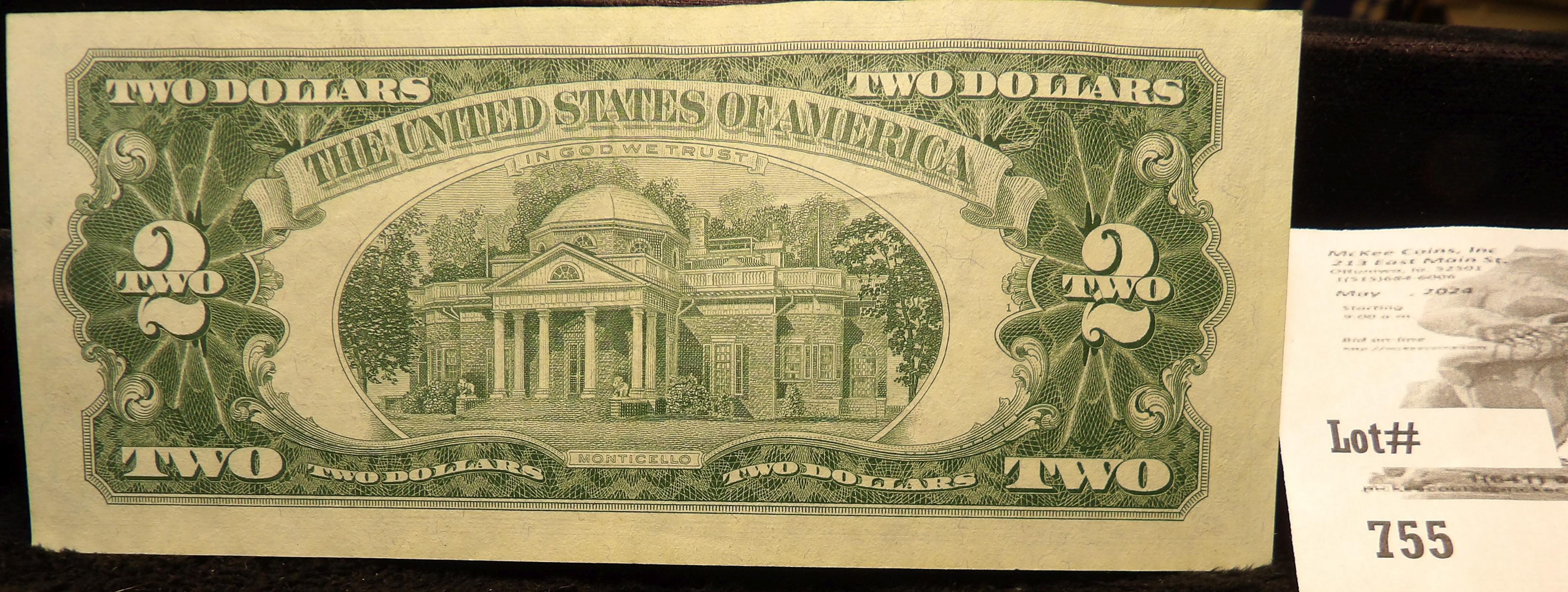Series 1963 $2 U.S. Note, Inking on obverse, Red Seal. Scarce Star replacement note.