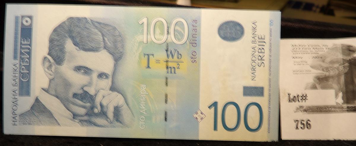 Series 2013 Serbia 100 Dinara, Crisp Note, Tesla.