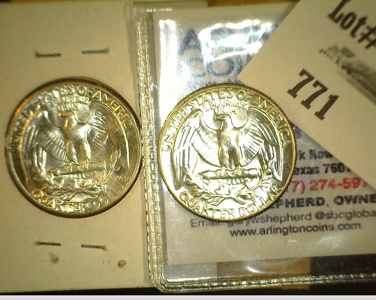 1960 Type A & Type B Reverse Brilliant Uncirculated Silver Washington Quarters.