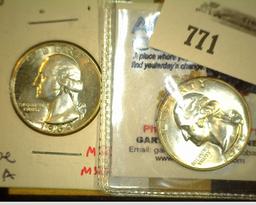 1960 Type A & Type B Reverse Brilliant Uncirculated Silver Washington Quarters.