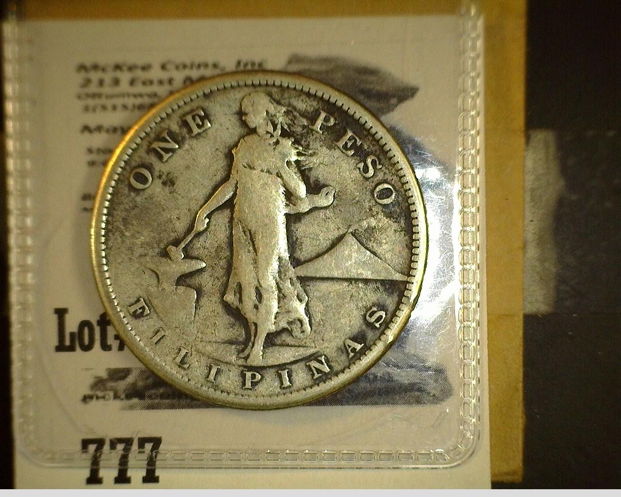 1908 S Philippines Silver Peso, similar to ones dumped by the U.S.A. in the bay of Luzon during Worl