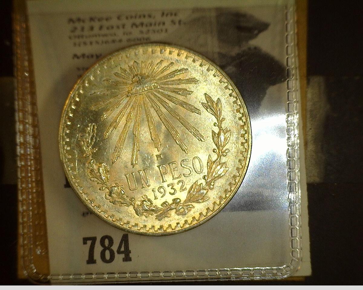 1932 Mexico Silver One Peso, Gem BU.