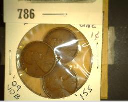 1909 P VDB, 1915 S, & 1928 D Lincoln Cents, all carded together.