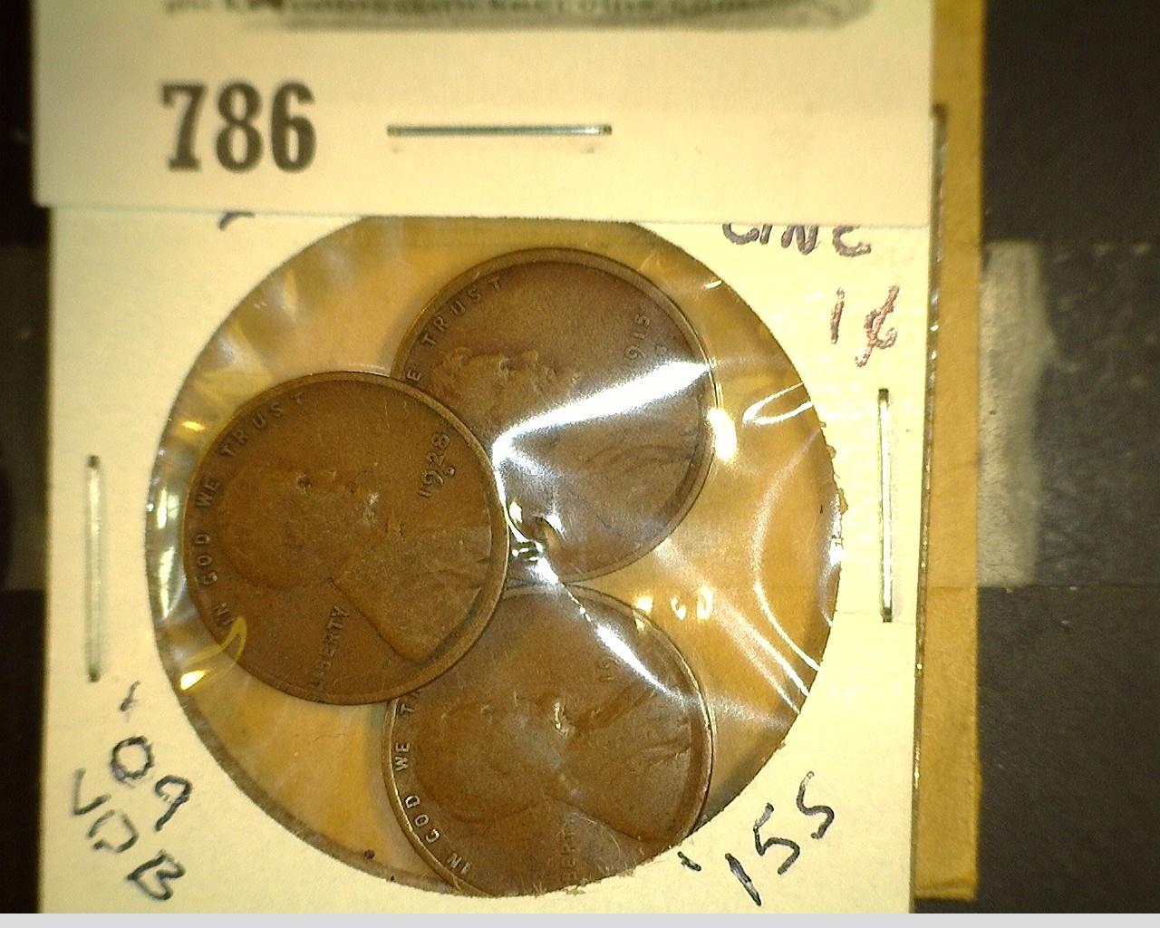 1909 P VDB, 1915 S, & 1928 D Lincoln Cents, all carded together.