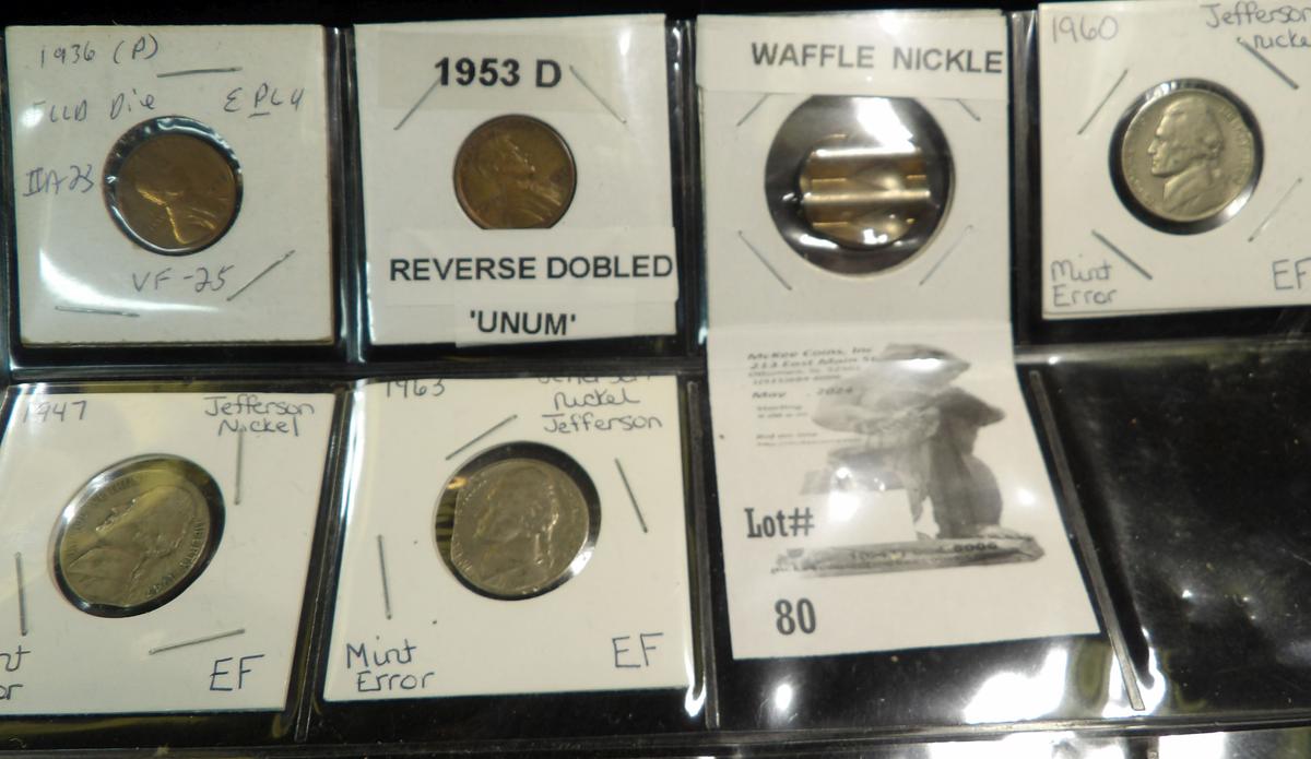 (2) Lincoln Cent & (4) Nickel Mint errors including a Waffle Nickel, which is a whole different ball