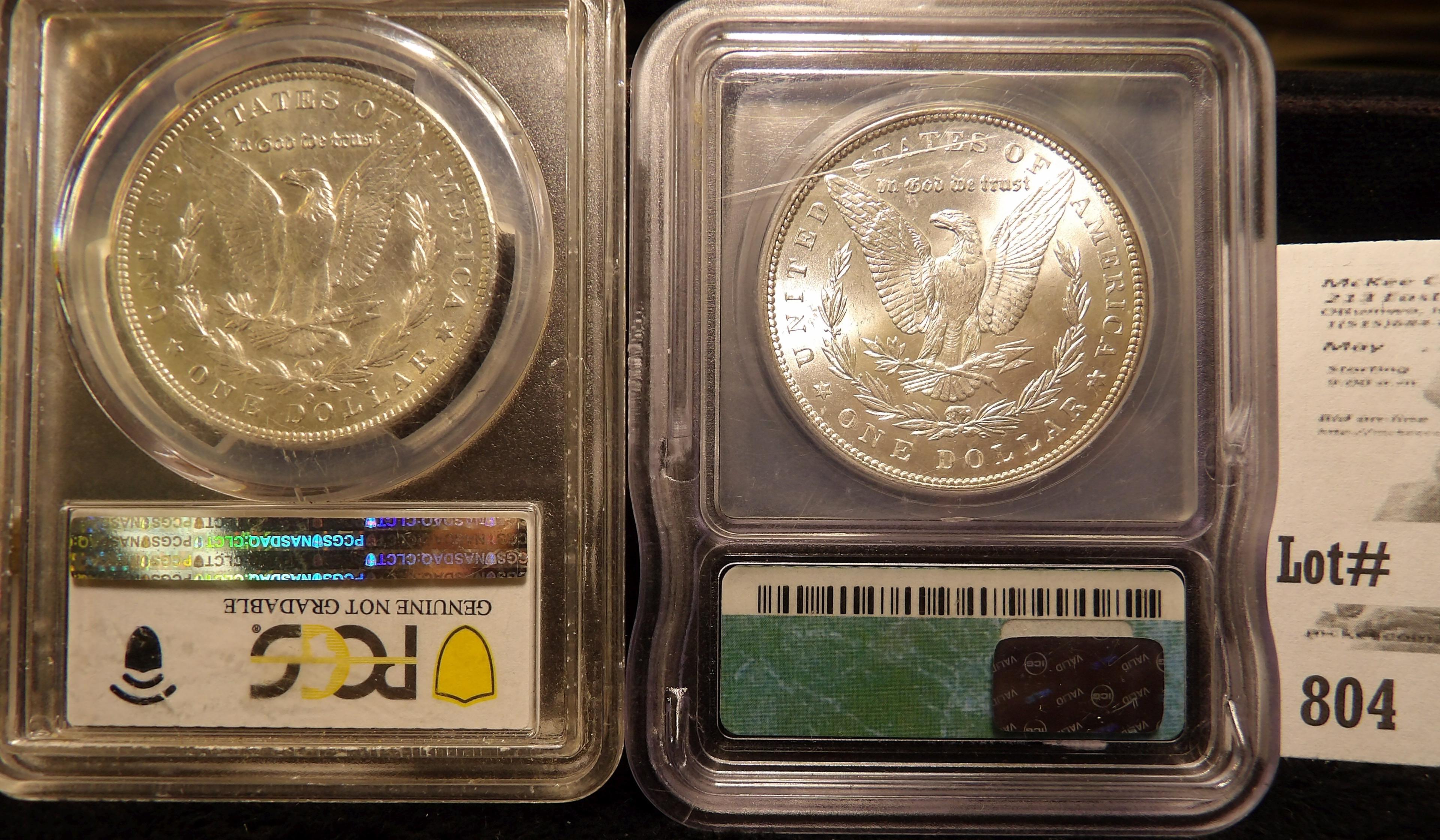 1885 O PCGS Genuine Cleaned UNC details & 1887 P slabbed ICG MS63 Morgan Silver Dollars.