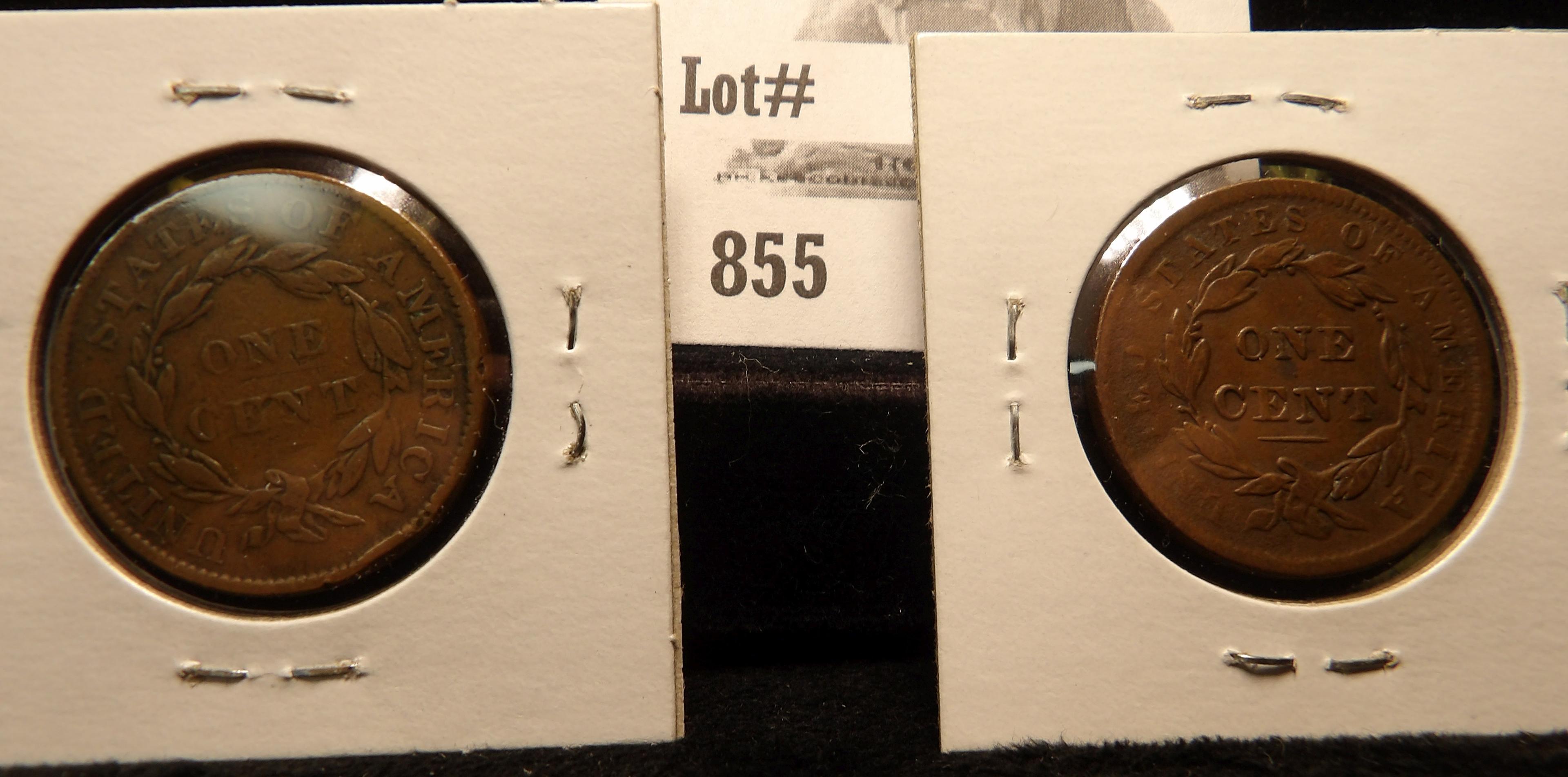 1836 Large cent Fine, better Strike & 1838 Cent VF details, rough obverse.