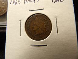 1864 Copper-nickel VG, 1864 Bronze No L, VF, & 1865 fancy 5, fine.