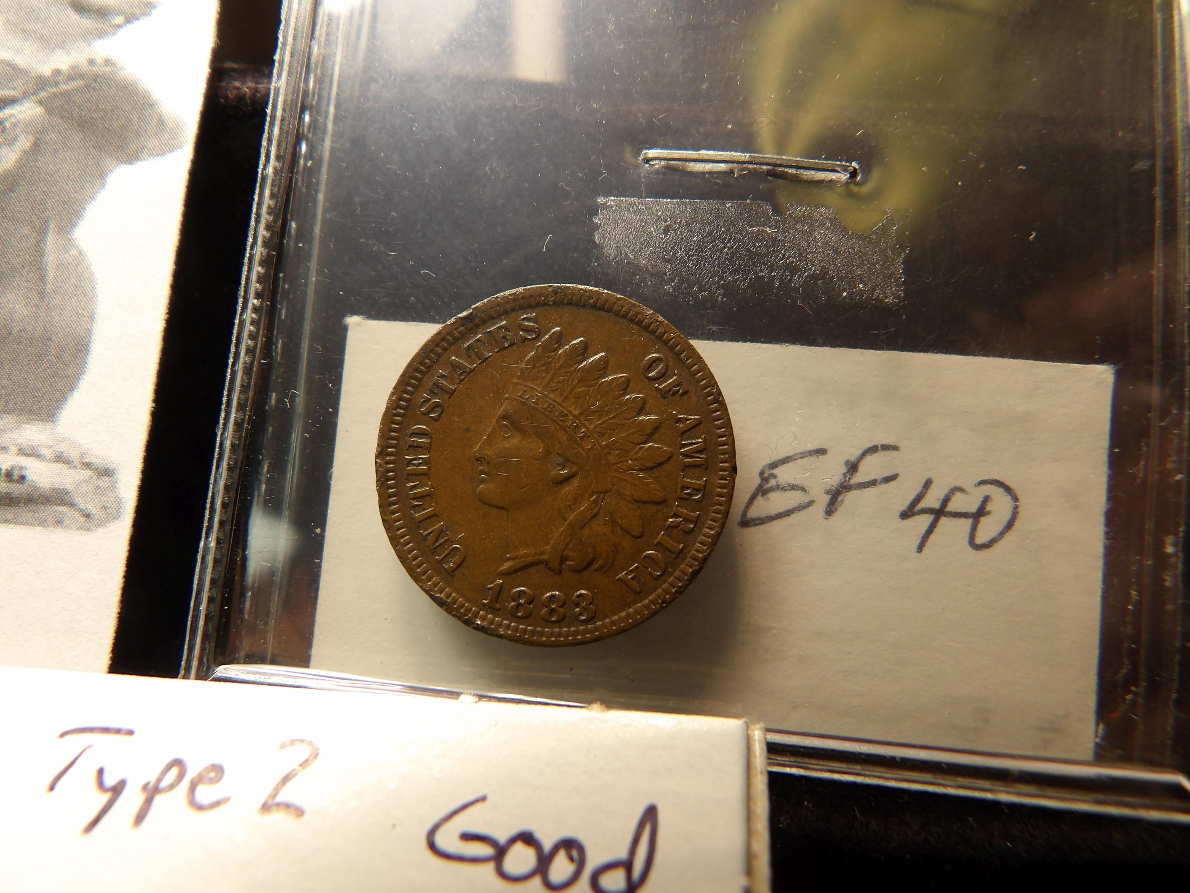 1883 EF, 1886 Type One VG, 1886 Type 2 Good, and 1894 Good Indian Head Cents.