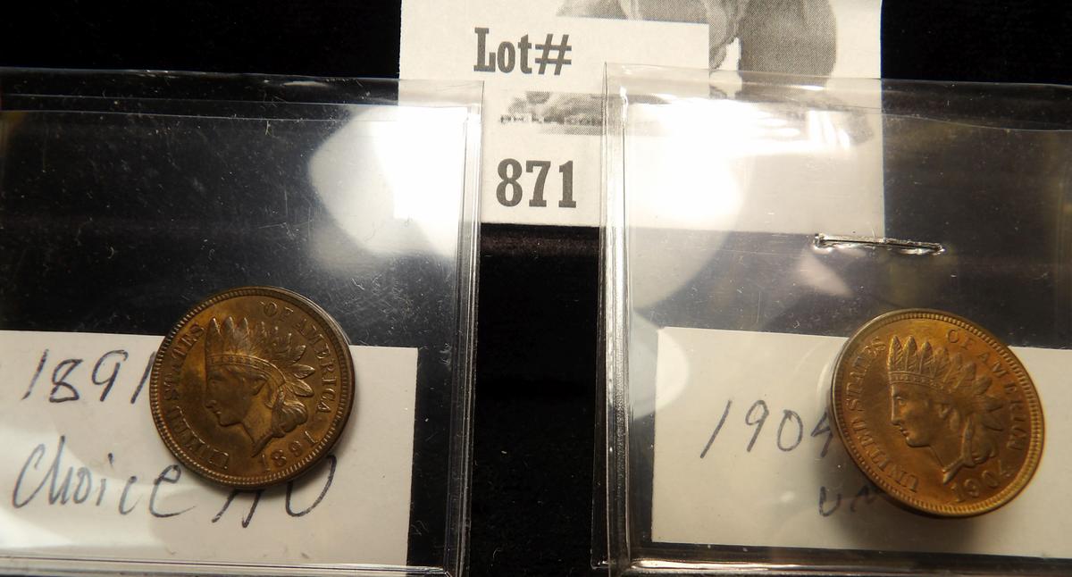 1891 Choice AU & 1904 Red and Brown Uncirculated Indian Head Cents.