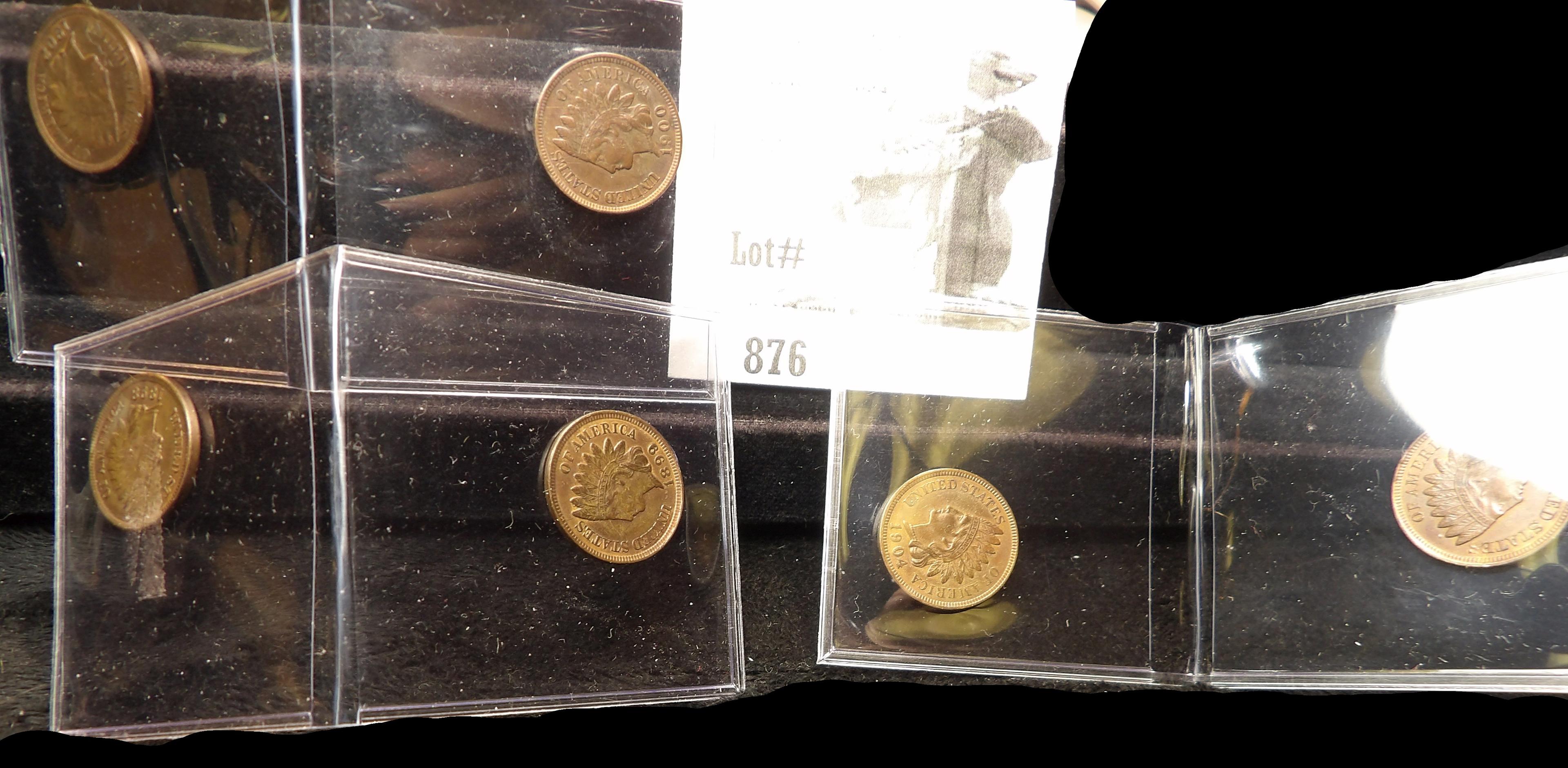 1898, 1899, 1900, 1902, 1903, & 1904 Indian Head Cents all EF-AU, many with original mint luster.