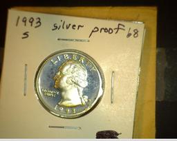 Six Proof 90% Silver Quarters: 1958 P, 62 P, 63 P, 92 S PF68, 93 S PF68, & 94 S PF67.