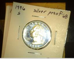 Six Proof 90% Silver Quarters: 1963 P, 95 S, 96 S, 97 S, 98 S, & 2003 S Alabama.