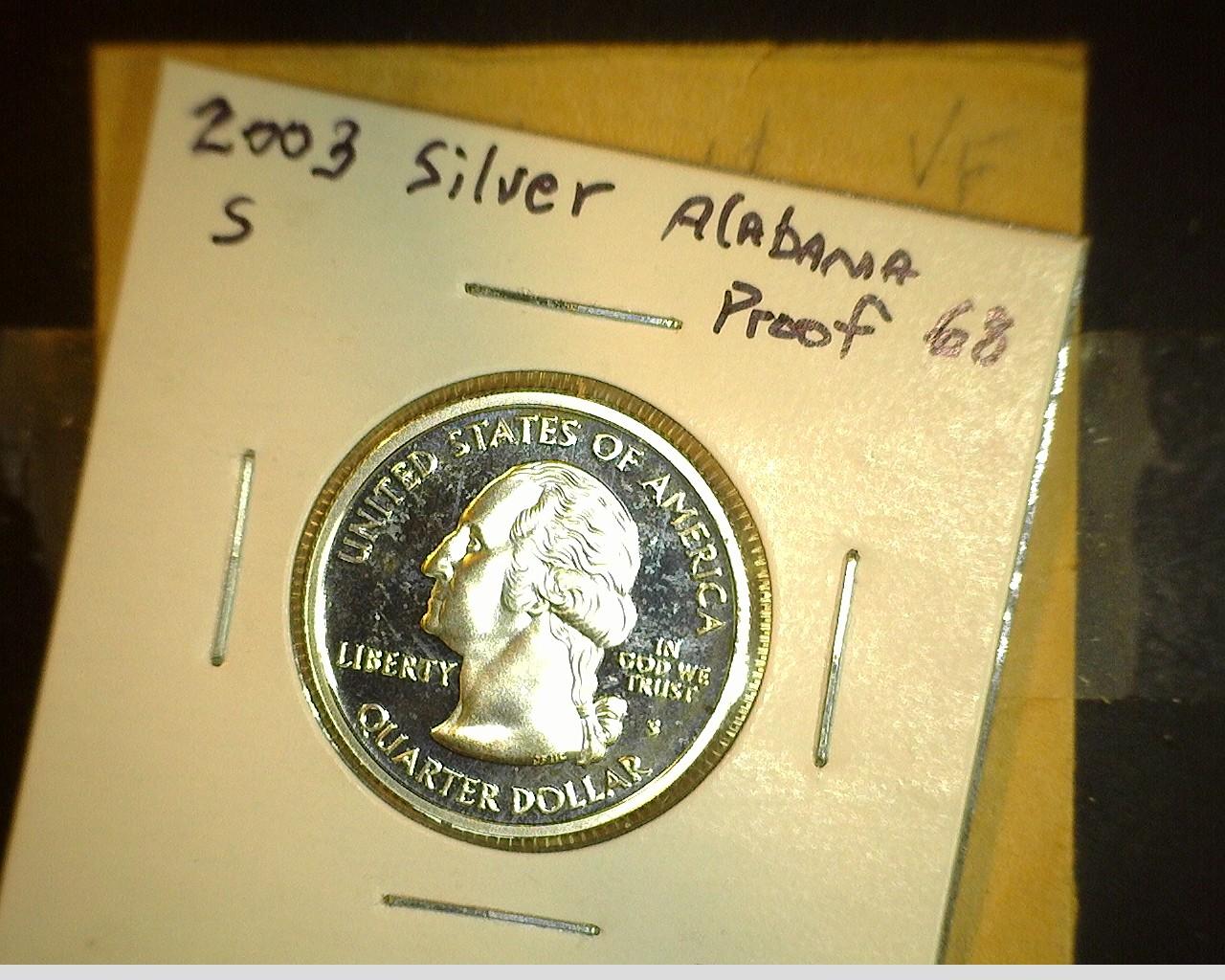 Six Proof 90% Silver Quarters: 1963 P, 95 S, 96 S, 97 S, 98 S, & 2003 S Alabama.