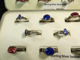 (2) Trays 0f Swarovski Crystal Set Sterling Silver Rings. Eleven rings in each tray for a total of 2