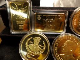 Seven round gold-plated German Third Reich Medals; three bar shaped Proof Ingots; & 1921 U.S. Morgan