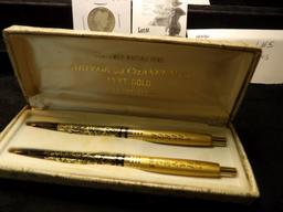 Arpeye & Chanel # 5 Perfumed 14K Gold writing pen set & 1898 P Barber Quarter, AG-G.