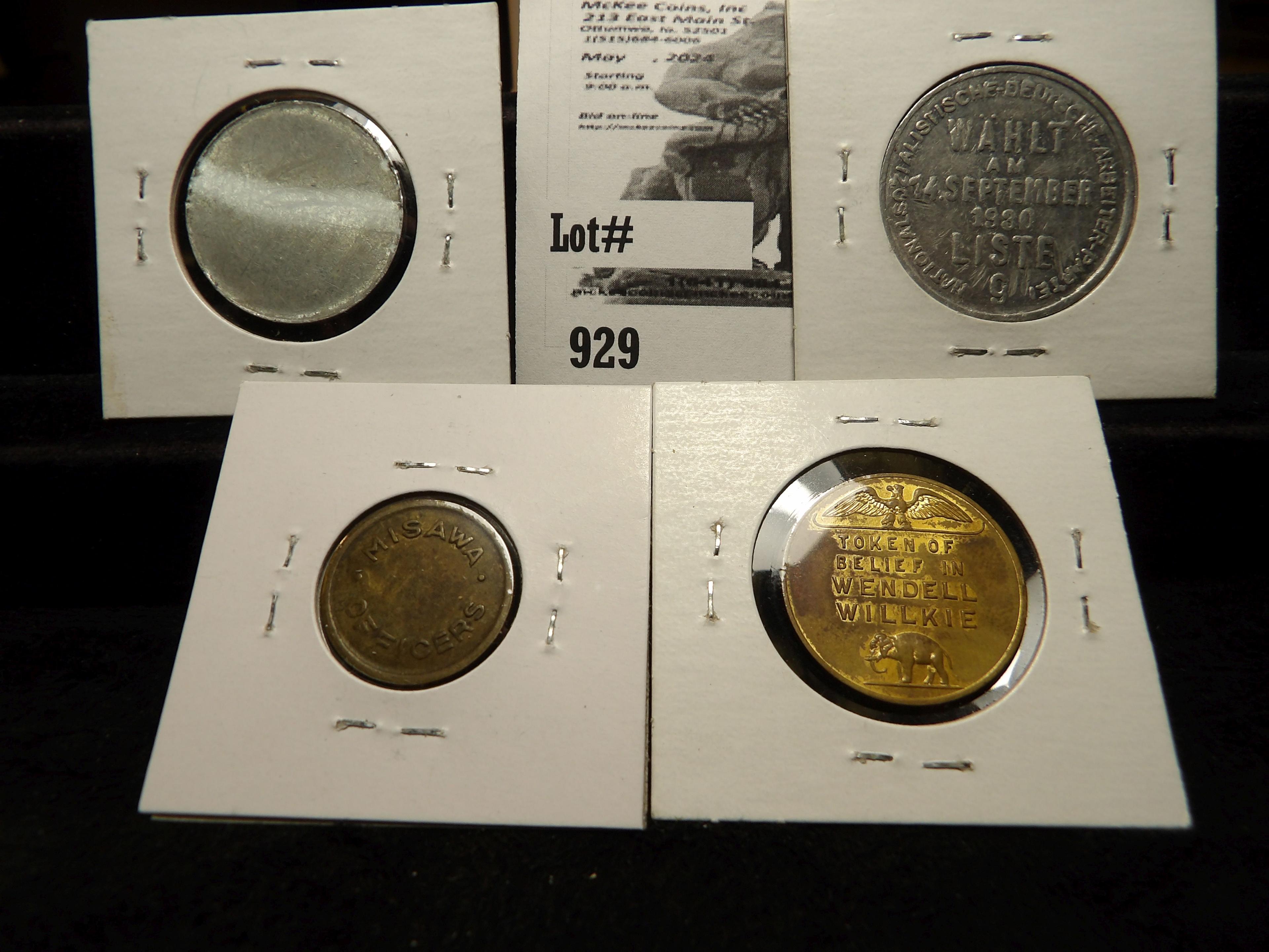 Four possible rarities: HMS AJAX (uniface) token; Adolph Hitler election propagana Coin NSDAP; Misaw