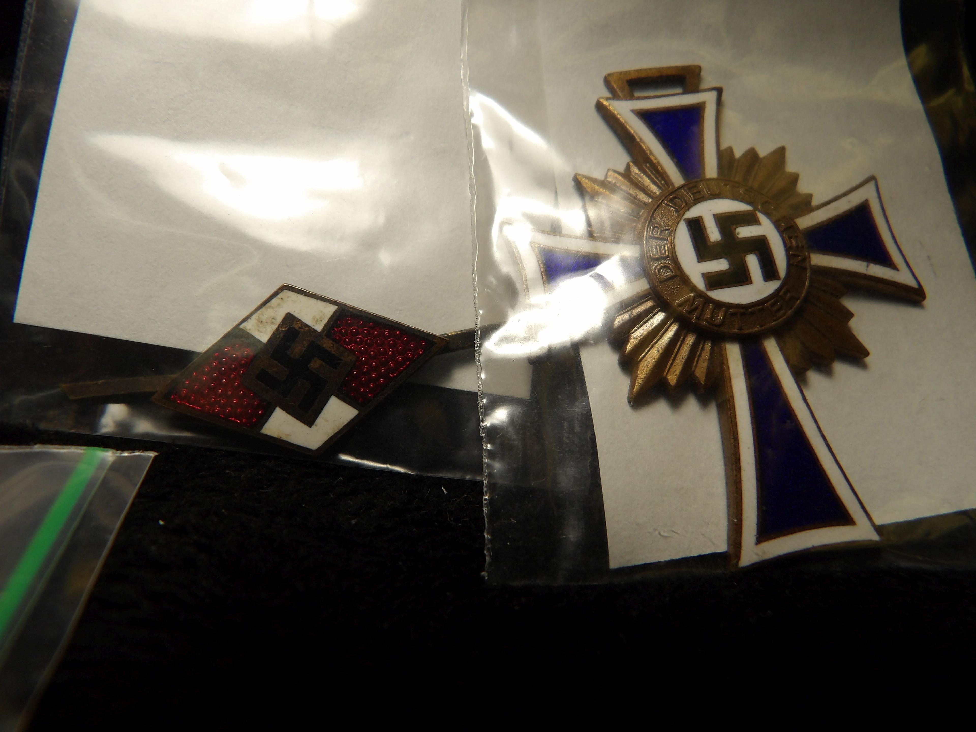 Military Decorations: 1944 Third Reich bronze Mother's Cross; Hitler Youth Badge; European WW II The