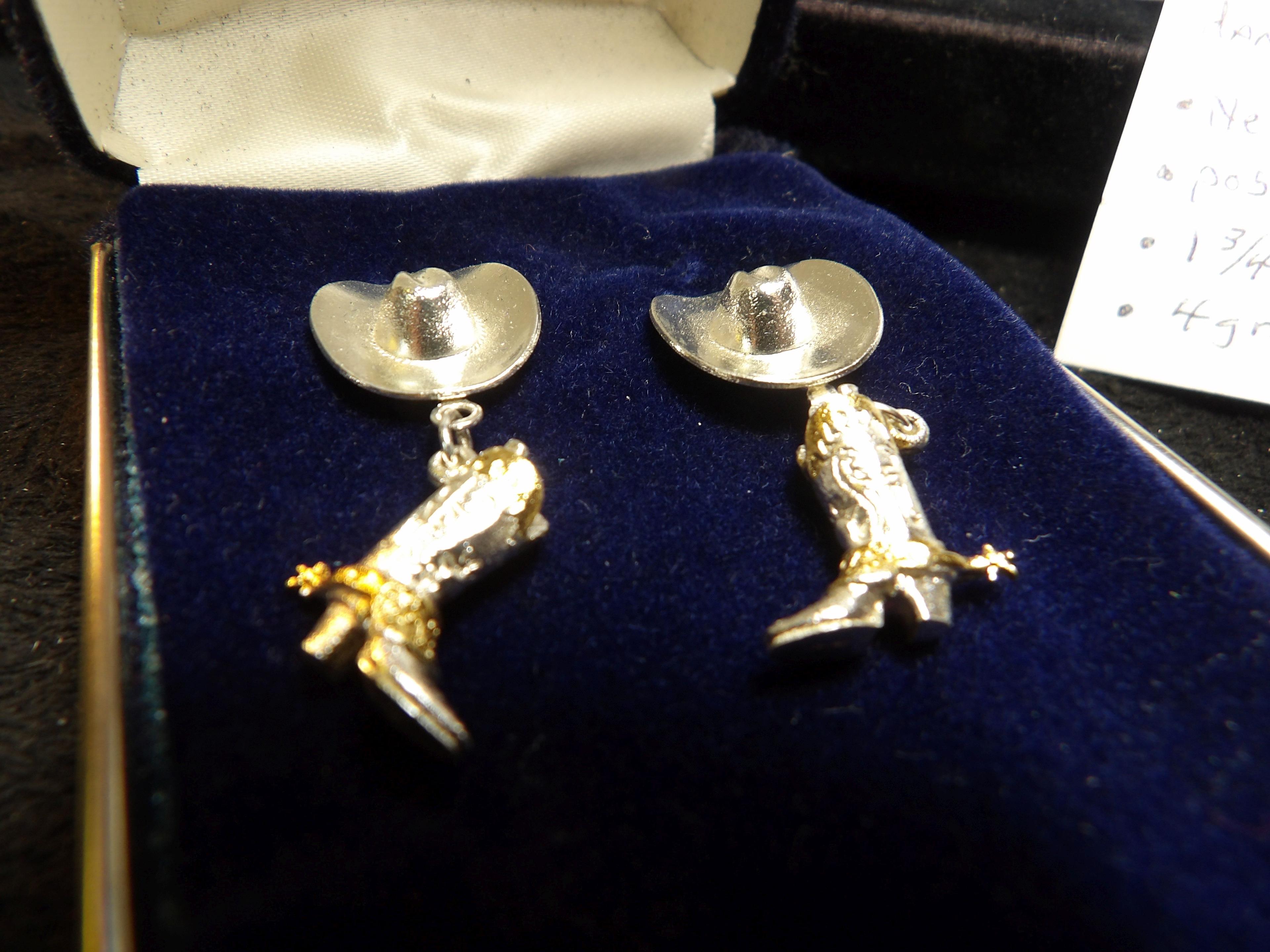 Montana Silver Smith silve Plated Boot that Dangle Earrings, New in Box 1 3/4 in. 4 Grams Each.