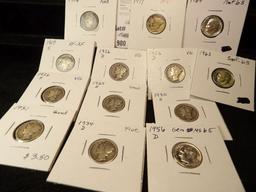 (13) Silver Dimes: 1906 P Fine, 17 P AU, 17 S VF-EF, (2) 26 D VG, 26 S VG, 27 S G, 30 S VG, 31 P Goo