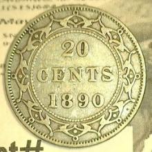 1890 Newfoundland Silver Twenty Cent Piece, Fine.