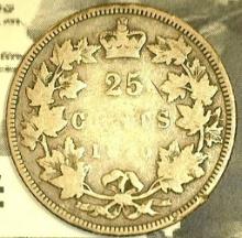 1870 Queen Victoria Canada Silver Quarter.