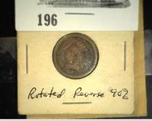 1864 Indian Head Cent, Rotated Reverse 90%.