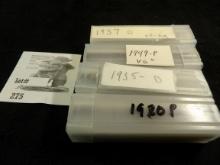 1920 P, 35 D, 49 P, & 57 D Solid date rolls of Lincoln Cents in square plastic tubes.