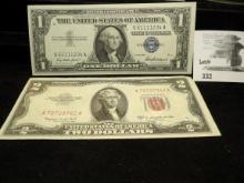 Series 1957 U.S. One Dollar Silver Certificate, CU & Series 1953B $2 U.S. Note, Red Seal.
