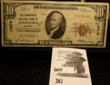 Series 1929 Type 1 $10 The Commercial National Bank of Rockford, Illinois, serial number E003904A. C