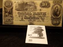 Unissued Canal Bank. New Orleans Ten Dollar Banknote. 18xx. Unsigned. Crisp Unc.