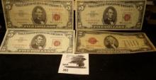 Series 1928D $2 U.S. Note, Red Seal, Star replacement note; & (3) Series 1963 $5 U.S. Note, Red Seal