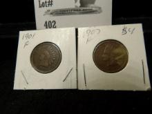 1901 & 1907 Indian Head Cents VG.