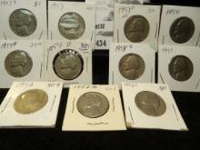 1952, 52D, 52S, 53, 53D, 53S, 54, 54D, 54S, 55 & 55D Circulated Jefferson Nickels.