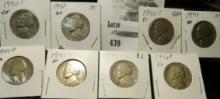 1940, 40D, 40S, 41, 41D, 41S, 42 & 42D Circulated Jefferson Nickels.
