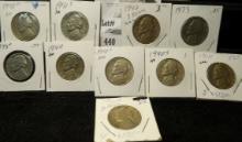 1940, 40D, 40S, 41, 41D, 41S,  42, 42D, 73 & 73D Circulated Jefferson Nickels.