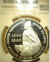 2000 Iceland $1000K Leif Ericson PF 68 Ultra Cameo NGC slabbed.