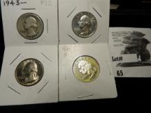 1943 P Fine, 1964 P Silver Proof, 1776-1976 D BU Bicentennial, & 1996 S Proof Washington Quarter.