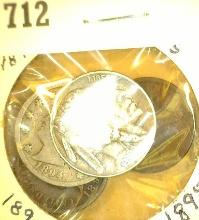 1894 Liberty Nickel, Good; 1930 S Buffalo Nickel, & 1891 & 1895 Indian Head Cents.