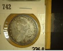 1829 Capped Bust Half Dollar, Fine, carded.