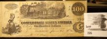 1862 $100 Confederate States of America Banknote with payable interest on back.