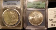 1885 O PCGS Genuine Cleaned UNC details & 1887 P slabbed ICG MS63 Morgan Silver Dollars.