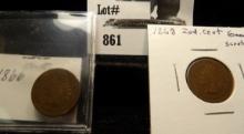1866 Good, 1868 Good with obverse scratch Indian Head Cents.