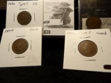 1883 EF, 1886 Type One VG, 1886 Type 2 Good, and 1894 Good Indian Head Cents.