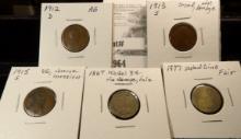Lincoln Cents: 1912 D AG; 13 S Good with edge damage; 15 S with obverse corrosion; 1867 Three Cent N