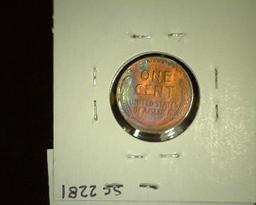 1949-D Lincoln Cent, Rainbow toned Uncirculated.