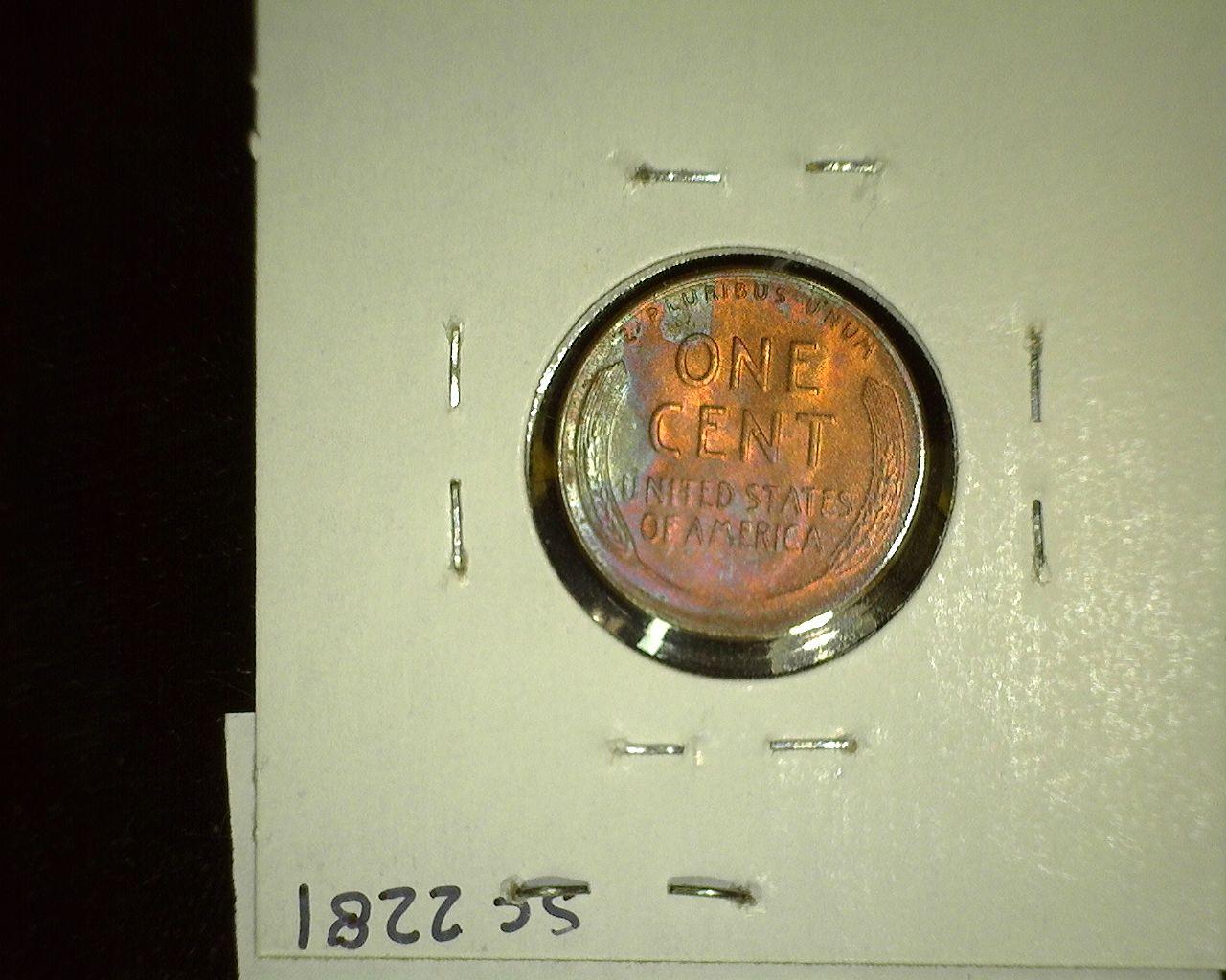 1949-D Lincoln Cent, Rainbow toned Uncirculated.