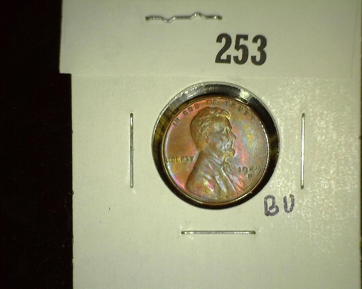 1949-D Lincoln Cent, Rainbow toned Uncirculated.