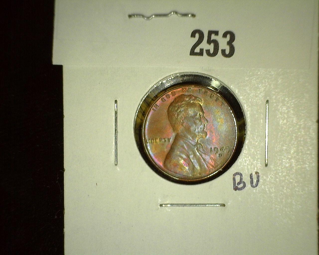 1949-D Lincoln Cent, Rainbow toned Uncirculated.